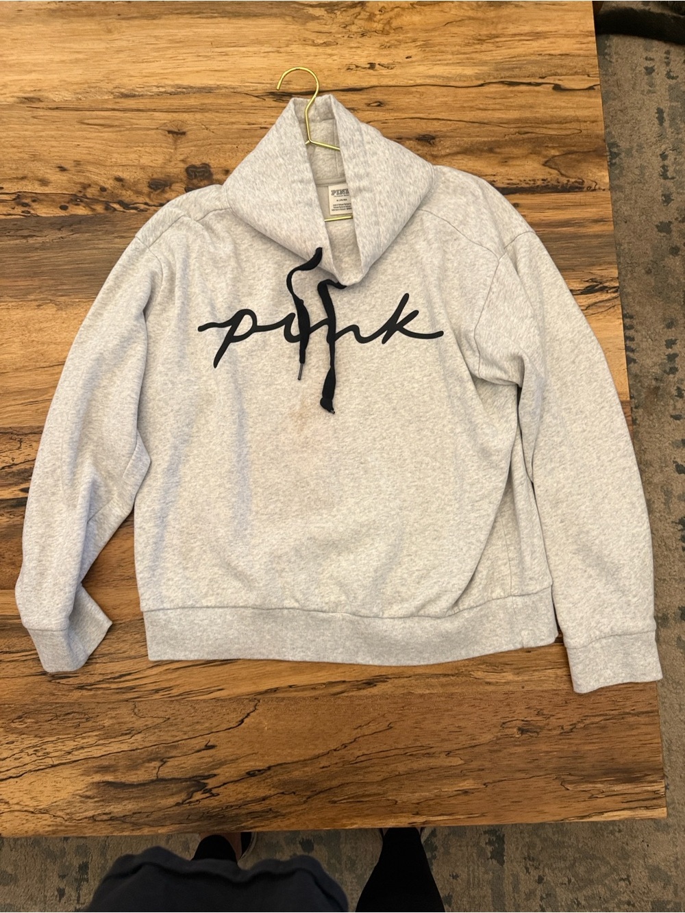 PINK Heather Gray Hoodie with Black Script Accents